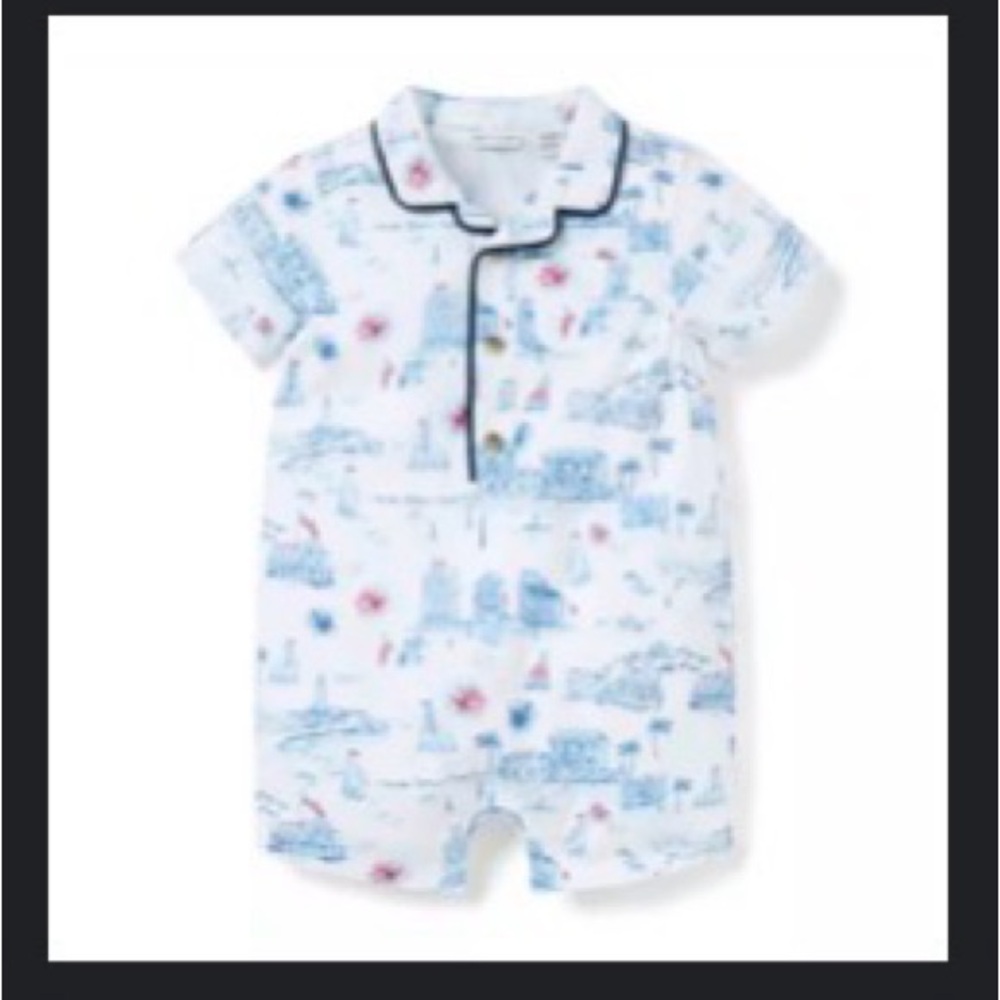 Blue and White Printed Baby Romper